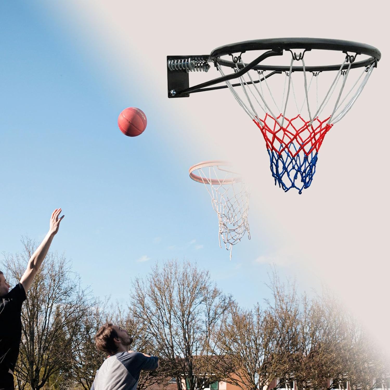 Generic Basketball Rim Replacement, Universal Double Spring Solid Steel Backboard Rims Wall Mounted Basketball Hoops Indoor Outdoor, Black, 45cm