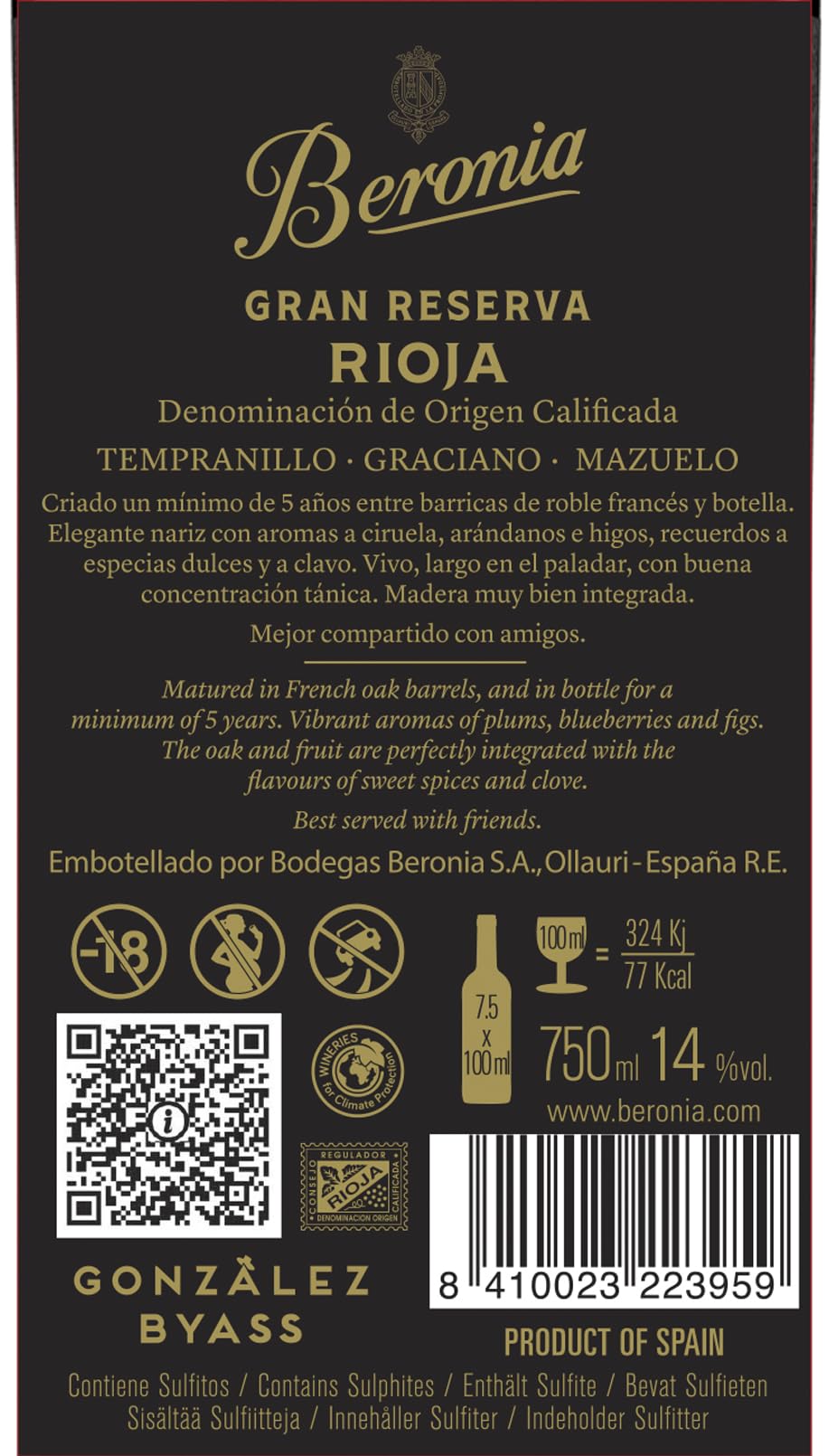 Beronia Gran Reserva - Vino Tinto D.O.Ca. Rioja - 750 ml