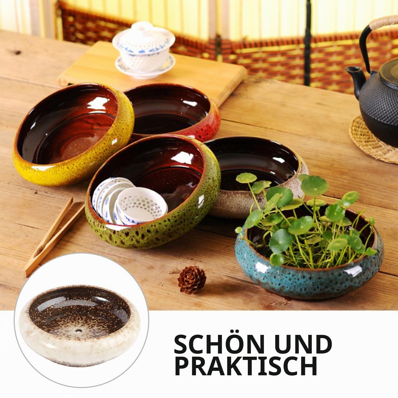 BESPORTBLE 1 Stück Keramik-Blumentopf – Dekorativer Runder Glasiert Mini-Pflanzkübel für Hydroponik, Sukkulenten, Bonsai und Tischdekoration