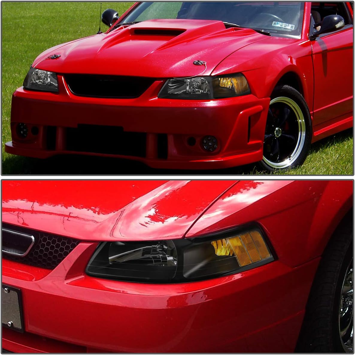 DNA MOTORING Factory Style Passenger/Right Side Headlight Lamp Assembly Replacement Compitable with 99-04 FORD MUSTANG, OEM-HL-0014-R