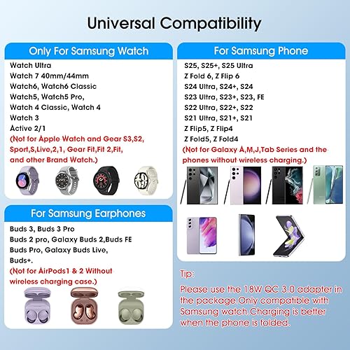 Miniatura 2 de Estación de carga inalámbrica de bolsillo para dispositivos Samsung Android, cargador inalámbrico rápido plegable 3 en 1 para Samsung Galaxy S23