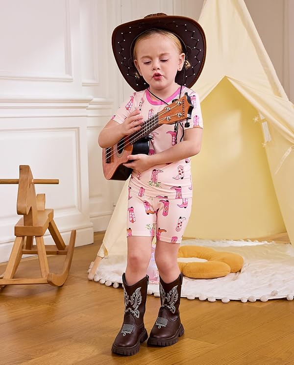 babee Reshinee Bamboo Viscose Toddler Cowgirl Girls Kids Pajamas Short Sleeve Summer Cool Snug fit Pjs 3-4Y 2pcs by babee Reshinee - Used condition - Image 8