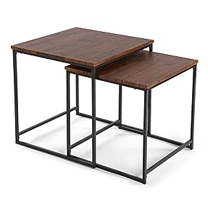 TIENDA EURASIA - Set de 2 Mesas Auxiliares, Mesas Bajas de Salón, Madera y Metal, Apilables, Cuadradas, 50x50x50 cm, Distintos Colores, para Decorar Salón o Dormitorio (Negra)