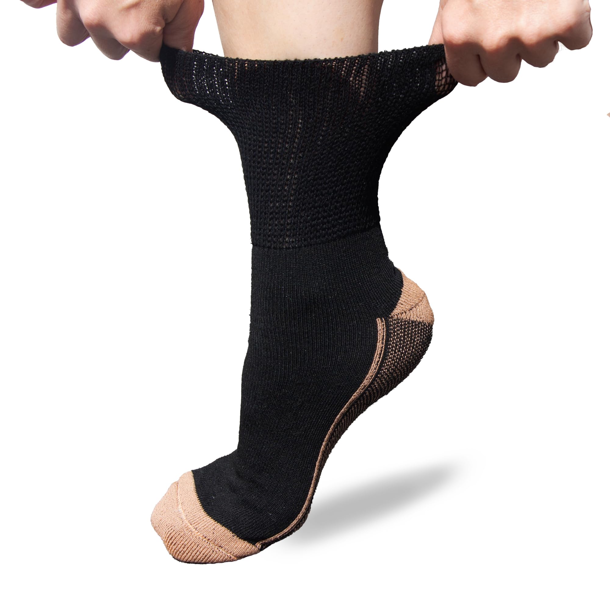Pure Athlete Non Binding Diabetic Socks - Copper Neuropathy Socks for Swollen Feet Relief, Black/Copper, Medium