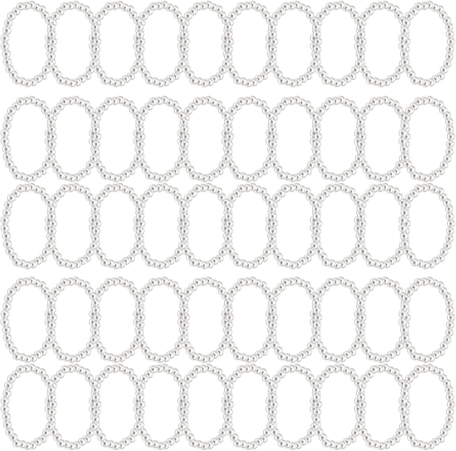 50Pcs Pearl Bracelets for Women, Stackable Stretch Beaded Bracelets, Faux Pearl Bracelet for Bridesmaid Bridal Wedding Party (White)