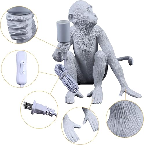 Miniatura 4 de TFCFL Lámpara de mesa de mono, lámpara de mesa de resina vintage, lámpara de mesa industrial para sala de estar, habitación de los niños,