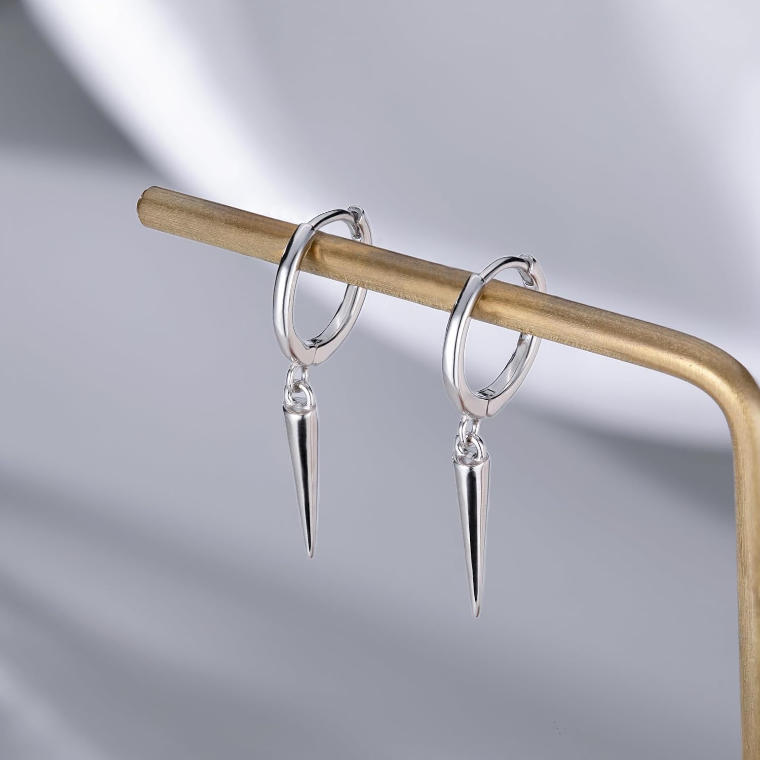 SLUYNZ Sterling Silver Spike Small Hoop Earrings for Women Teens Geometric Hoop Earrings Huggie Drop - Image 4