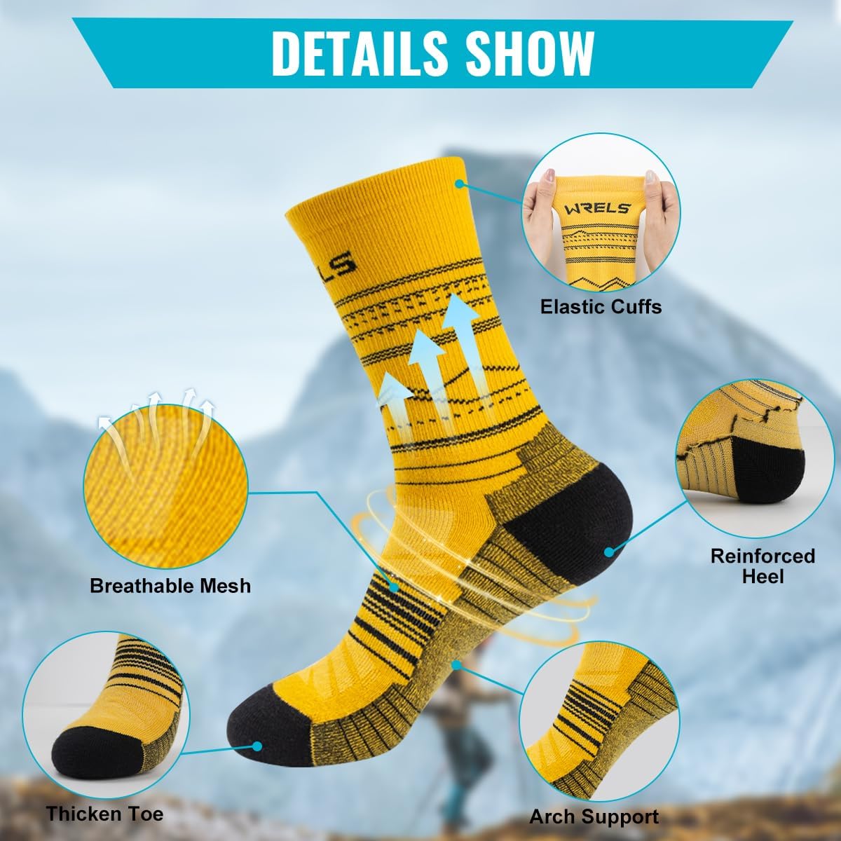 Merino wool Socks Hiking Socks,Thick Sole Cushioned Wicking Socks,For Teens and Adults,Outdoor Sports Daily Work 2pairs - Image 5