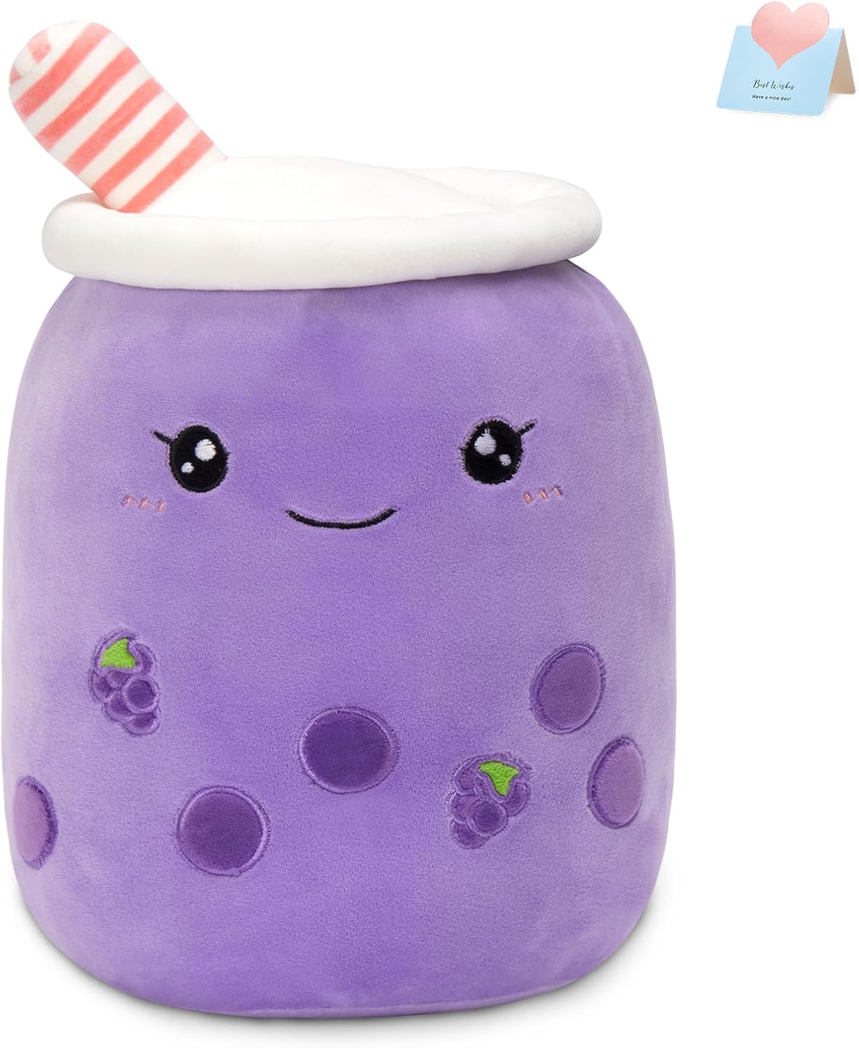 Athoinsu Purple Grape Boba Tea Plush Pillow 20'' Giant Kawaii Stuffed Bubble Animal Toy Birthday Christmas Holiday Valentines Gifts for Kids,Girls,Boys