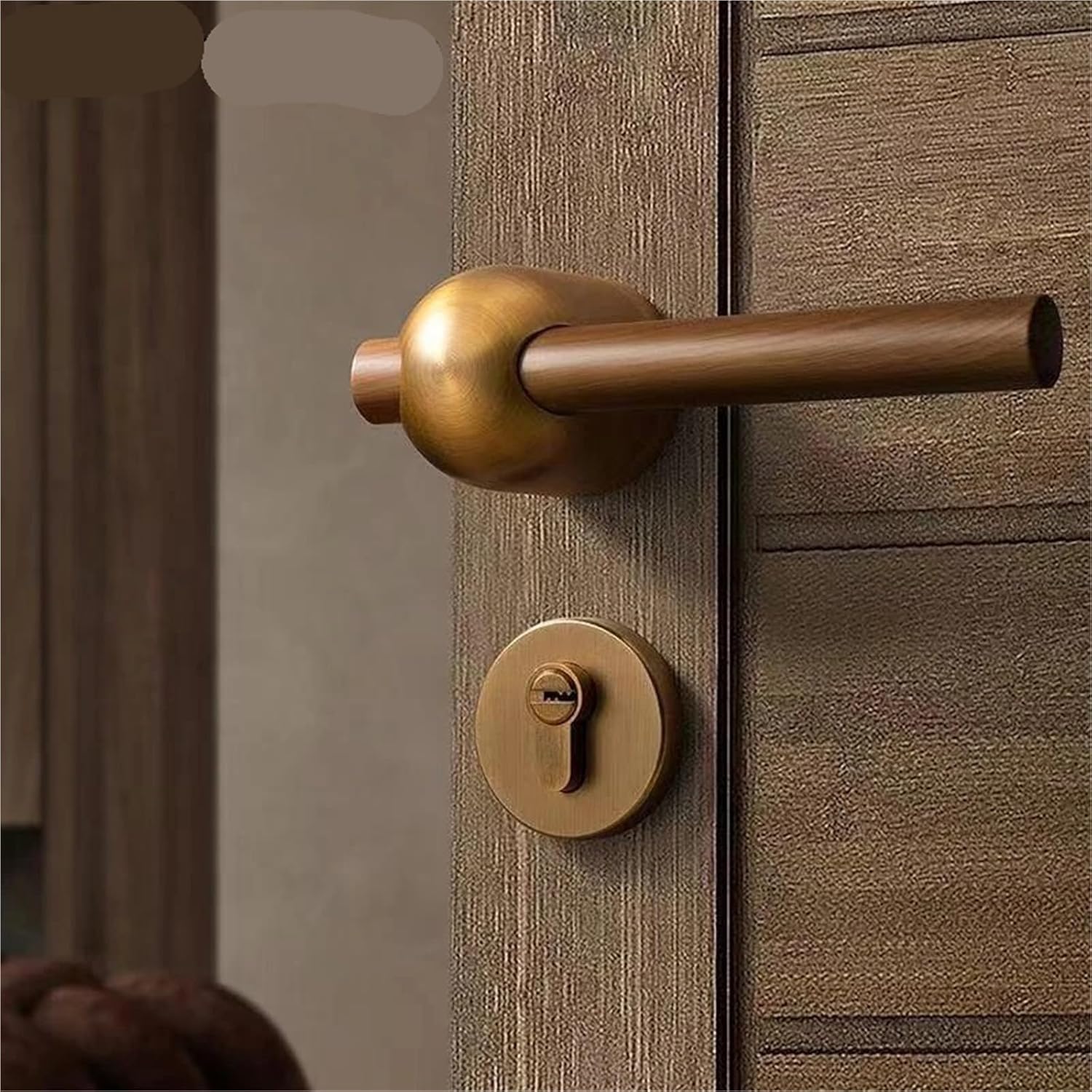 Black Walnut Door Lock Bedroom Door Lock Interior Door Handle Furniture Indoor Door Handle Lockset 1Pcs(BLO-Gold)