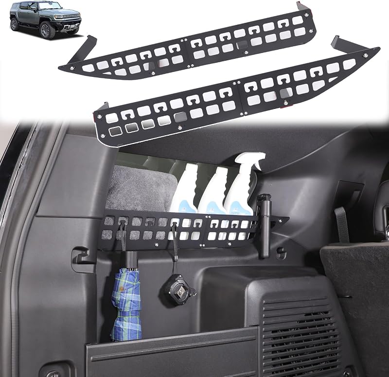 for Hummer EV Accessories Trunk Side Rack Cargo Storage Modular Shelf for 2024 2025 2026 Hummer EV SUV Trunk Organizer Rear Side Window Left and Right Multifunctional Storage Basket Bag (2PCS)