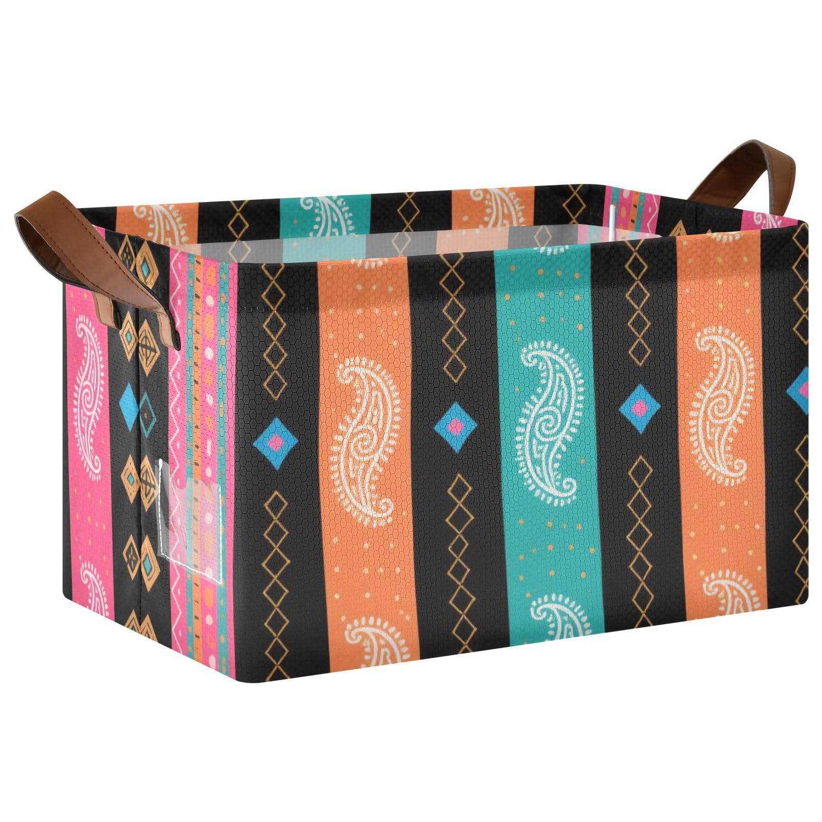 Cesta organizadora plegable de líneas de colores bohemios con asas, cubos de almacenamiento para juguetes, libros, toallas y ropa