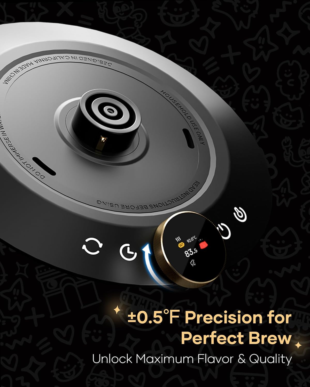 Cocinare Collab Collection Chanior Black Gooseneck Electric Kettle, ±0.5℉ Precise Temperature Control for Pour-Over Coffee & Tea, Quick Heating 1500W, Stainless Steel Interior, 0.9L - Image 5