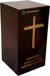 Hind Handicrafts Handmade Wooden Urns for Human Ashes Adult Large, Wooden Cremation Urns for Ashes Engraving, Wooden Funeral Urn Box Engraved, Burial Urns Large - 250 Cu/in (Cross 1)
