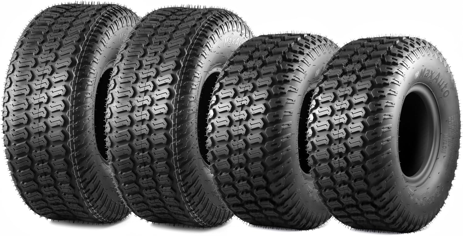 MaxAuto 15x6-6 Front & 20x8-8 Rear Lawn Mower Turf Tires 15x6.00-6 and 20x8.00-8 4PR Tubeless Tire for Home & Garden Lawn Mower Riding Tractor Golf Cart (2 Front +2 Rear Tires,4 Pack in 2 Packages)