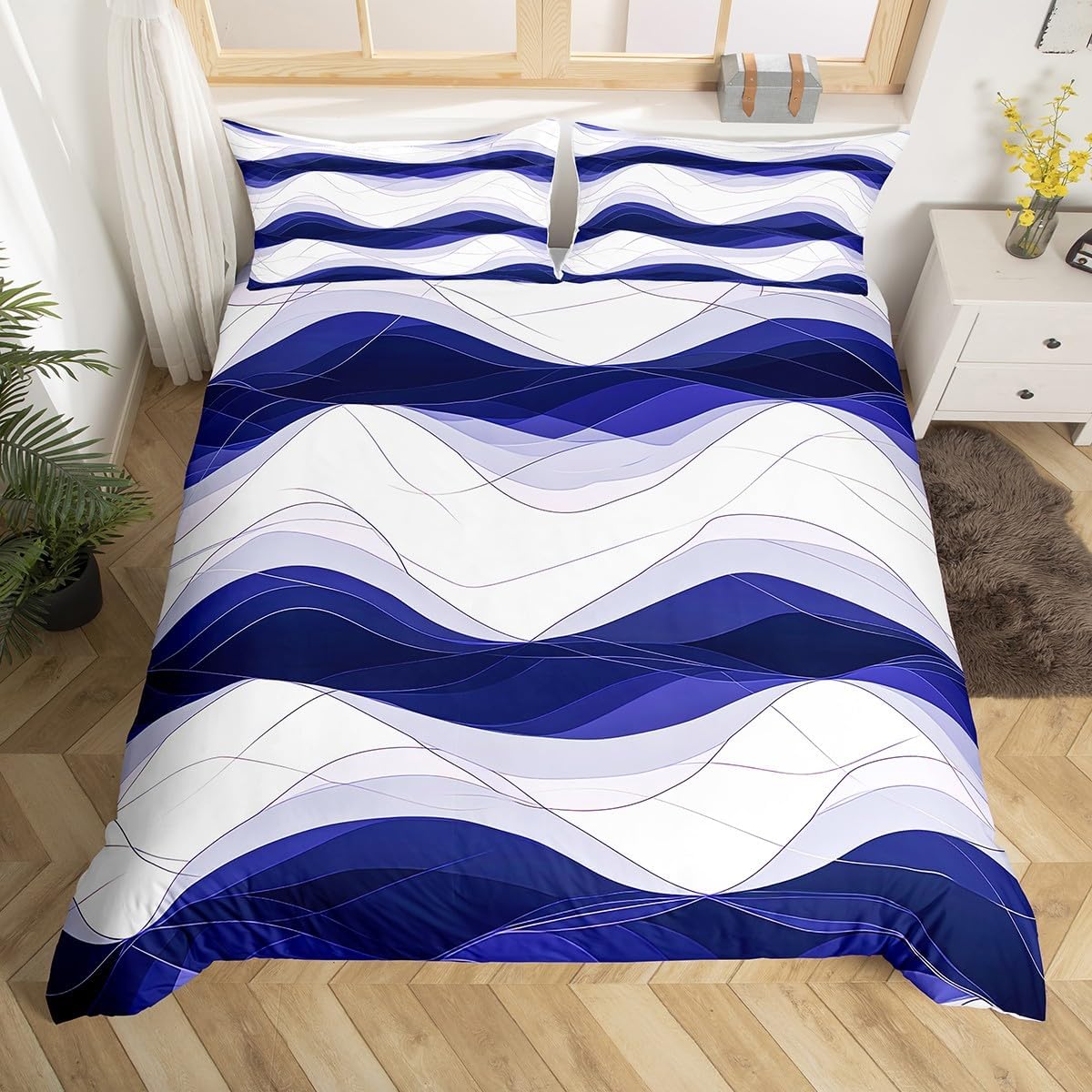 Feelyou Geometric Bedding Duvet Cover Set Queen Size Modern Art Bedding Set for Kids Boys Girls Decor Luxury Comforter Cover Set Microfiber Sea Blue Bedspread Cover,No Comforter, Queen(No Comforter)