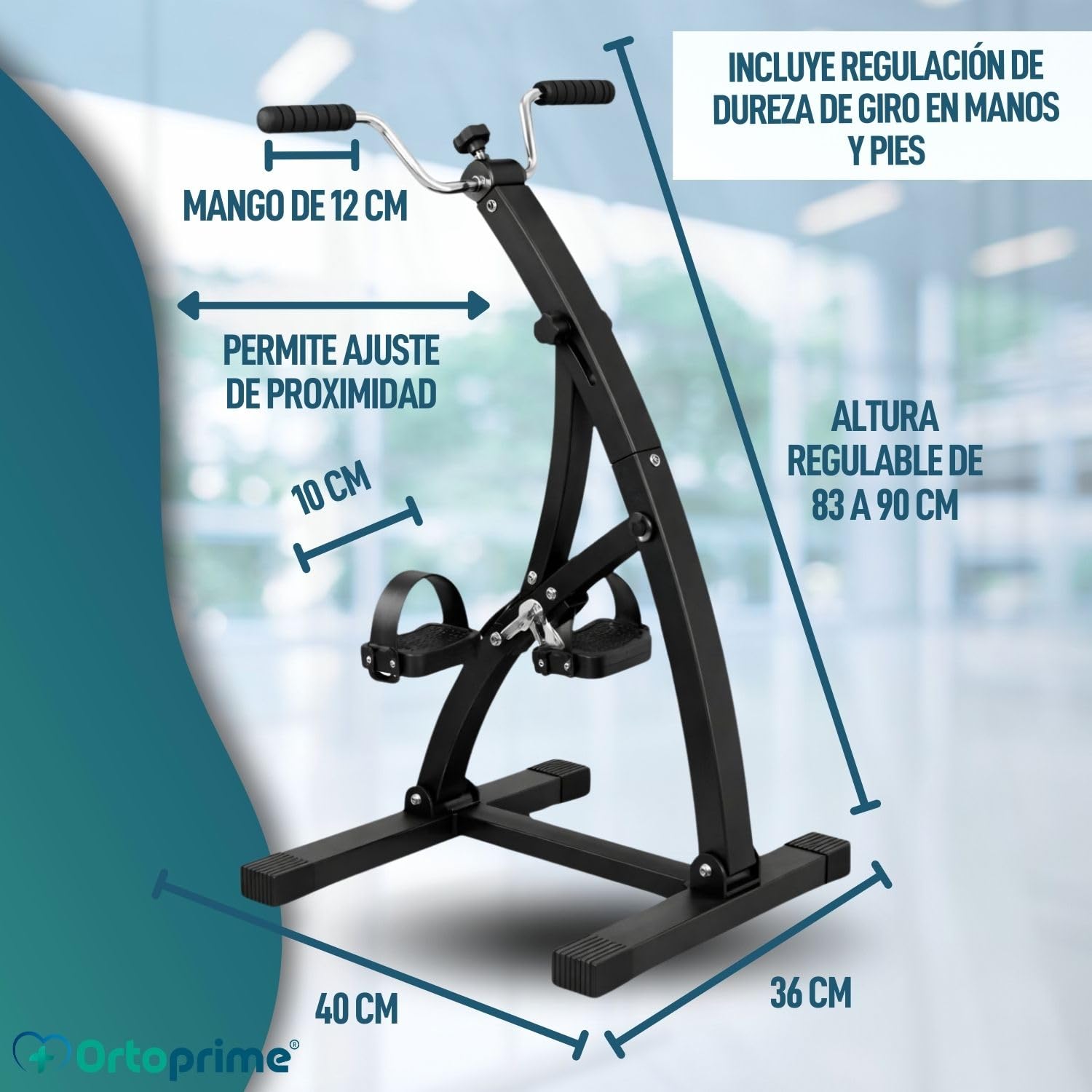 OrtoPrime Pedales Estáticos Personas Mayores Pedaleador Ejercitador de PIERNAS y Brazos - Pedaleador para Ancianos DUREZA Regulable Bicicleta estática para Mayores aparatos Gimnasia PEDALEAR Sentado