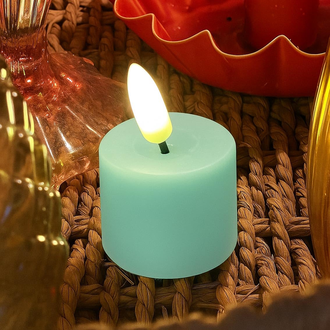 Talking Tables Flameless LED Tealight Candle Sage Green Realistic Flickering Effect Reusable Battery Operated Candle for Autumn Spring Weddings Parties and Home Décor 5cm