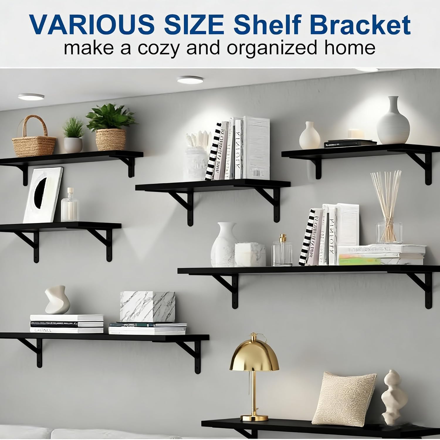 Shelf Brackets 10 Inch, Set of 4, Steel (Black, 10 inch 4 Pack)
