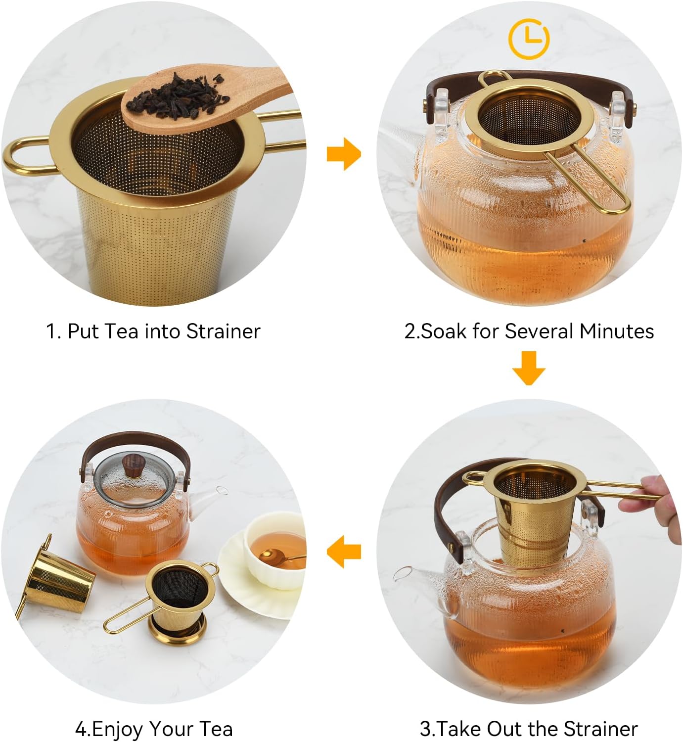 2pcs Tea Infuser, Stainless Steel Tea Strainer Fine Mesh Tea Diffuser with Double Long Handles Loose Leaf Tea Steeper for Mugs Cups Teapots (Gold) - Image 5