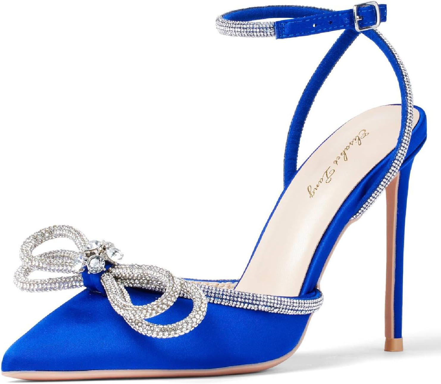 Elisabet Tang Women's High Heel Pumps,Satin Rhinestone Bowknot Lace Up Sandals Pointed Toe Ankle Buckle Straps Pump Stiletto Sandals