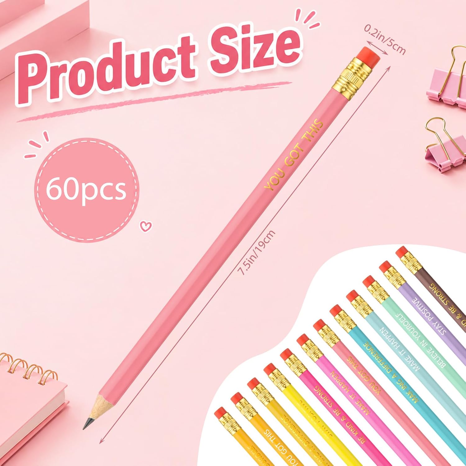 Chivao 60 Pcs Multicolor Pencil Inspirational Pre Sharpened Pen, Positive image 2