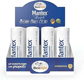 Beelife Propolis, Cupuaçu, Cocoa Butter Lip Balm- Chapstick Total Hydration, 12 Hrs Protection & Antioxidant- Natural Healing Properties, Lip Butter for Dry Cracked Lips (3.5 gr./ 0.12 Oz.)-12 Pack