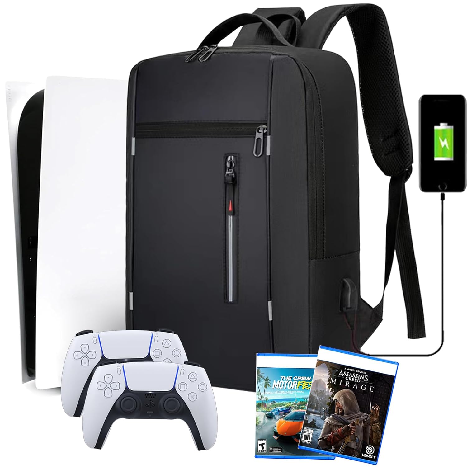 LZHYWEI Game Console Backpack Compatible with Sony PlayStation 5 Console Protective Travel Carrying Case for PS5 with USB