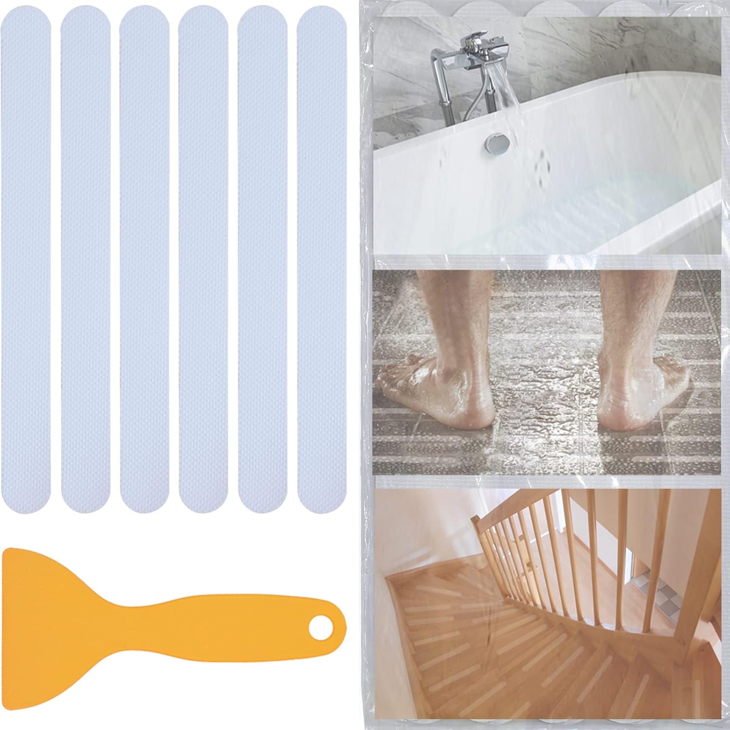 V-TOP 30 PCS Bathtub Non Slip Stickers, Safety Shower Non Slip Adhesive Strips Treads for Bathroom Floor Tub Stairs Ladders Pools Boats, Bathtub Appliques for Adults & Kids with Scraper (Clear)
