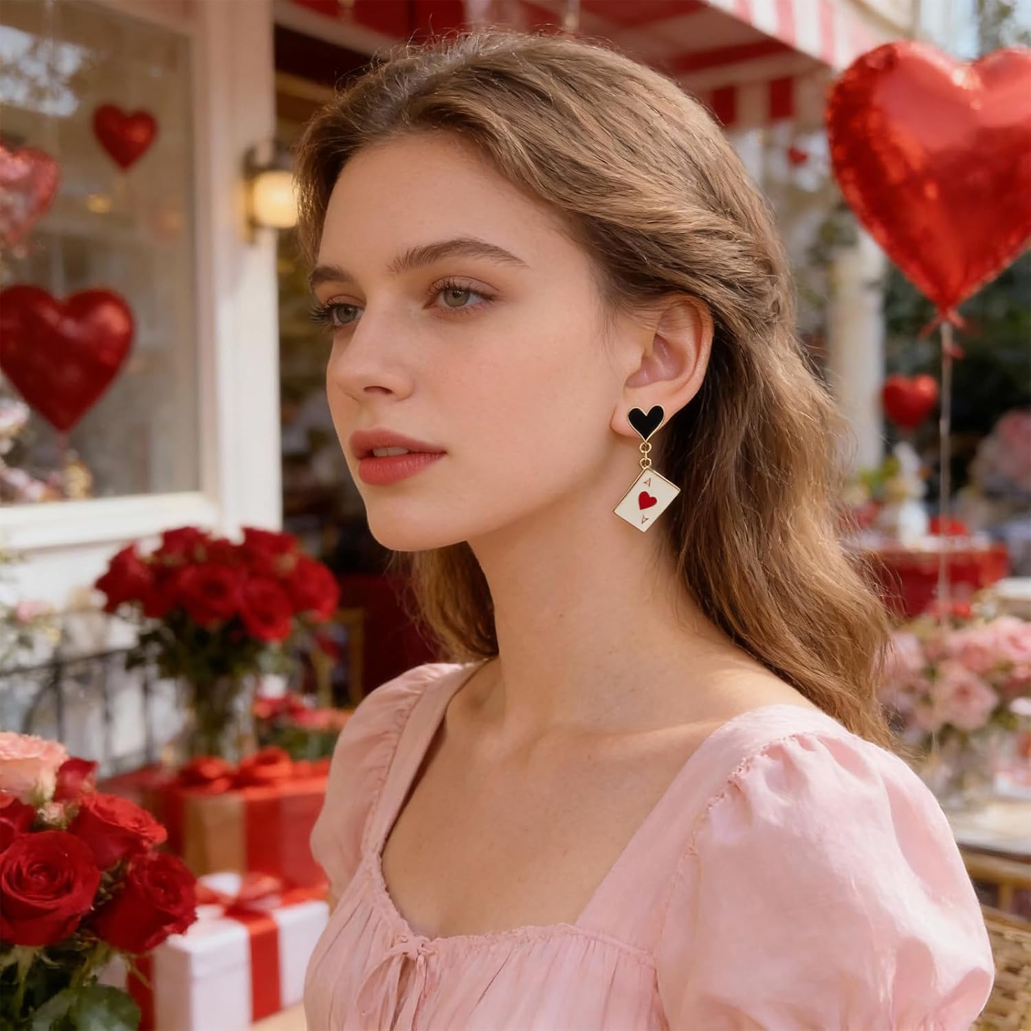 Roe Dolph Red Heart Necklace Earrings Set Valentines Necklace Jewelry Accessories Black Choker Necklaces for Women Valentines Day Galentines Outfit Style - Image 3