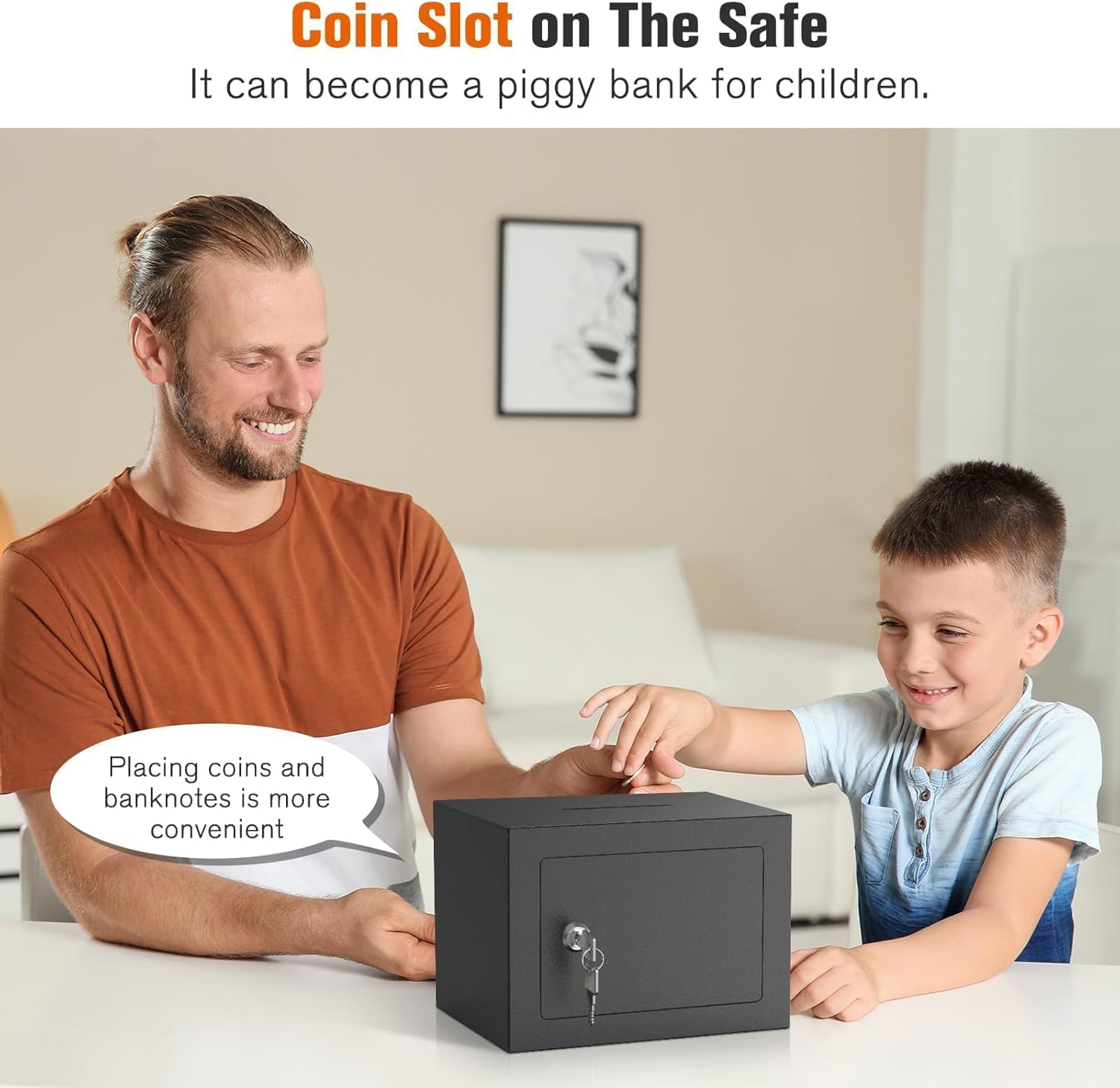 PATRON Small Safe Box with Key Lock,Mini Safe for Money with Coin Slot，Steel Security Deposit Box for Cash Jewelry Coin，0.24 Cubic Feet