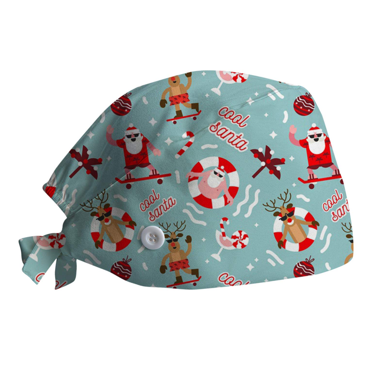 Calot Femme Avec Bouton Fleur - Bonnet Réglable Chef De Cuisine - Imprimé Noël - Unisexe - 8