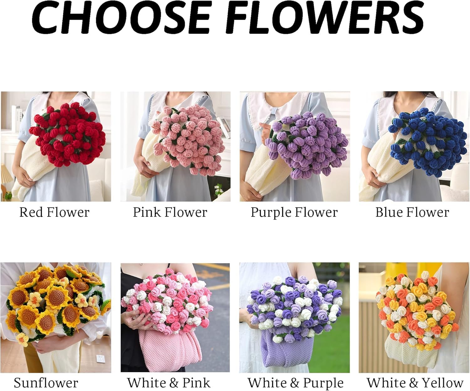 Custom Rose Flower Blanket with Embroidered Name - Personalized Pink Crochet Bouquet Throw Blanket, Gift for Birthday Wedding Valentine’s Day Mother's Day Christmas