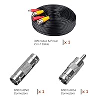 Vista 2 de LONNKY Cable BNC de 100 pies para cámara de seguridad de 98.4 ft con conectores BNC y adaptadores RCA, cable de alimentación de video para cámara