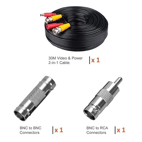 Miniatura 2 de LONNKY Cable BNC de 100 pies para cámara de seguridad de 98.4 ft con conectores BNC y adaptadores RCA, cable de alimentación de video para cámara