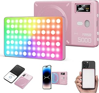 GODOX MA5R Luz de vídeo RGB magnética a todo color, 1800 K-10000 K, 14 efectos preprogramados, para cámara selfie DSLR (rosa)
