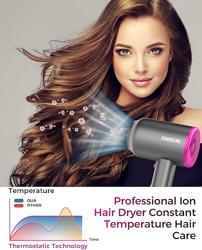 Miniatura 3 de ANIEKIN Secador de pelo, secador iónico de 1875 W con difusor, secador de pelo portátil profesional y accesorios para mujeres cabello rizado, gris