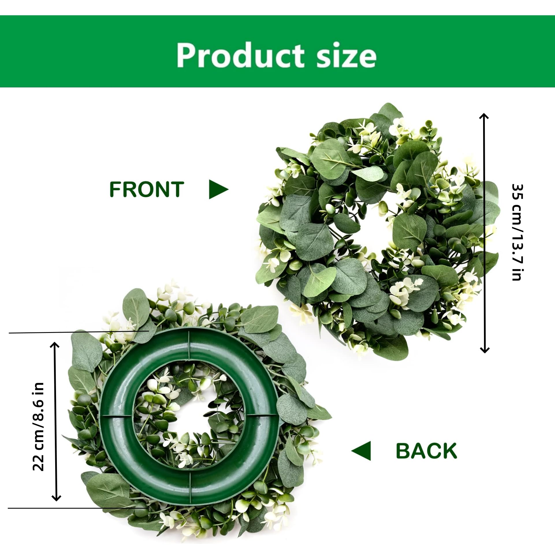 Zomerse deurkransen buiten, levensechte lente zomer groene krans decor (46 cm), het hele jaar buiten deurkransen voor boerderij bruiloft raam muur open haard decoratie