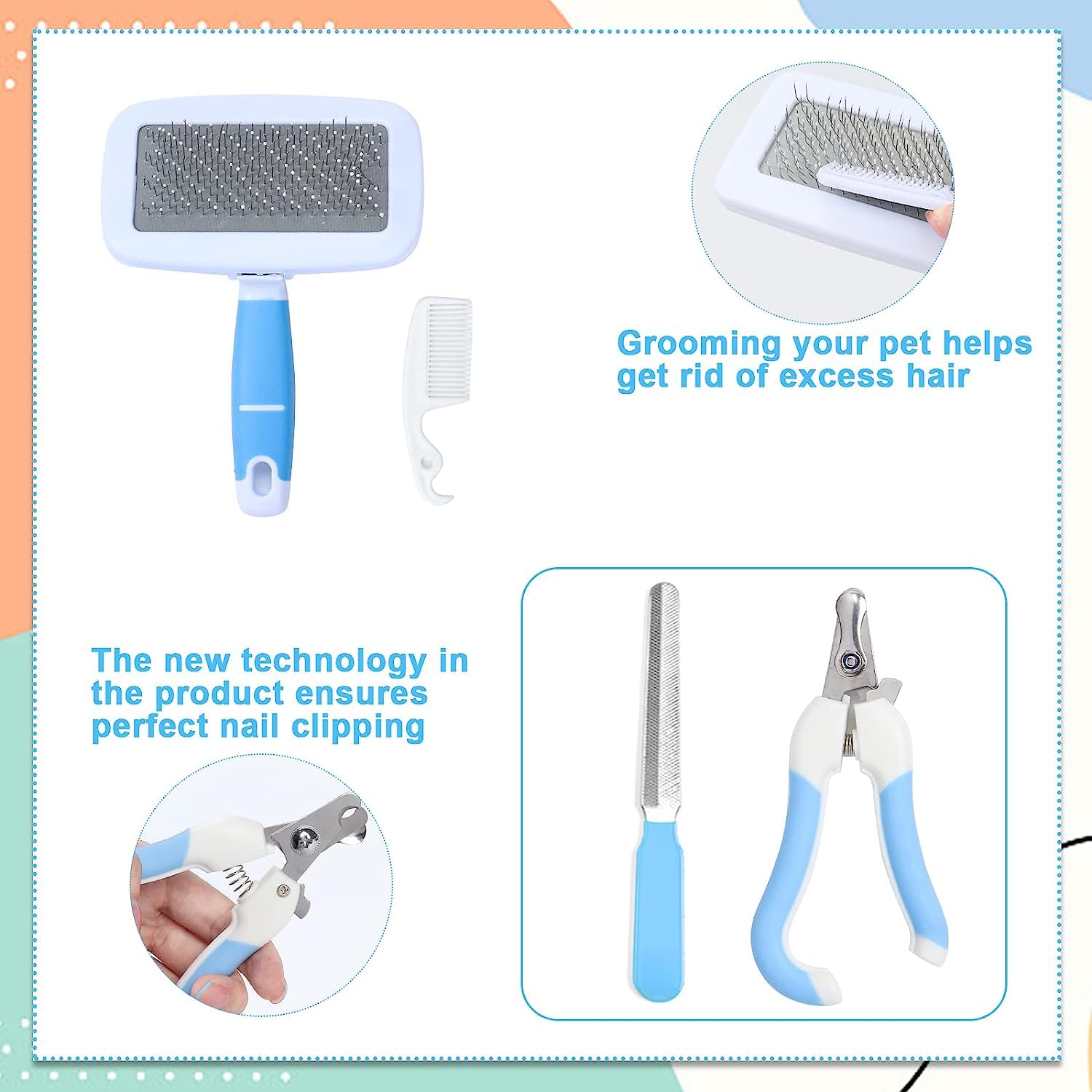 MIAOZ Kit d'entretien pour lapins coupe-ongles et tondeuse, épilateur et lime, peigne à puces, shampoing, brosse multifonction pour petits animaux