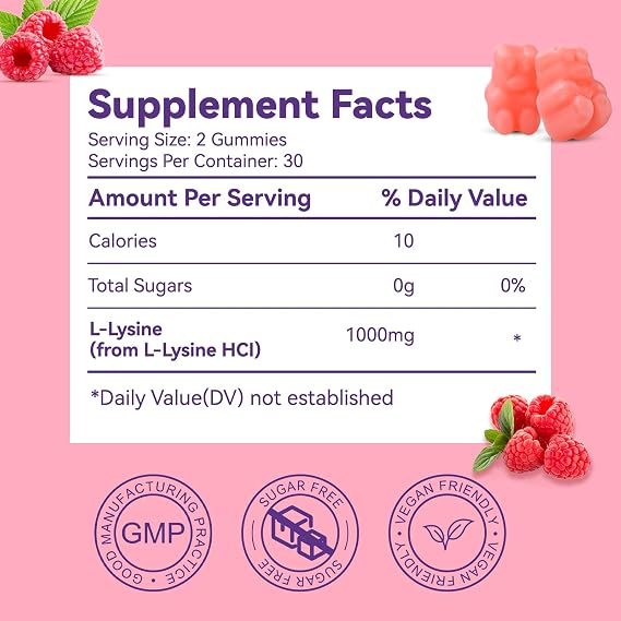 L-Lysine 1000mg Gummies - Chewable Lysine Supplement for Adults