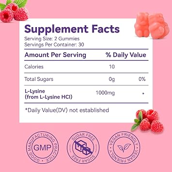 L-Lysine 1000mg Gummies - Chewable Lysine Supplement for Adults