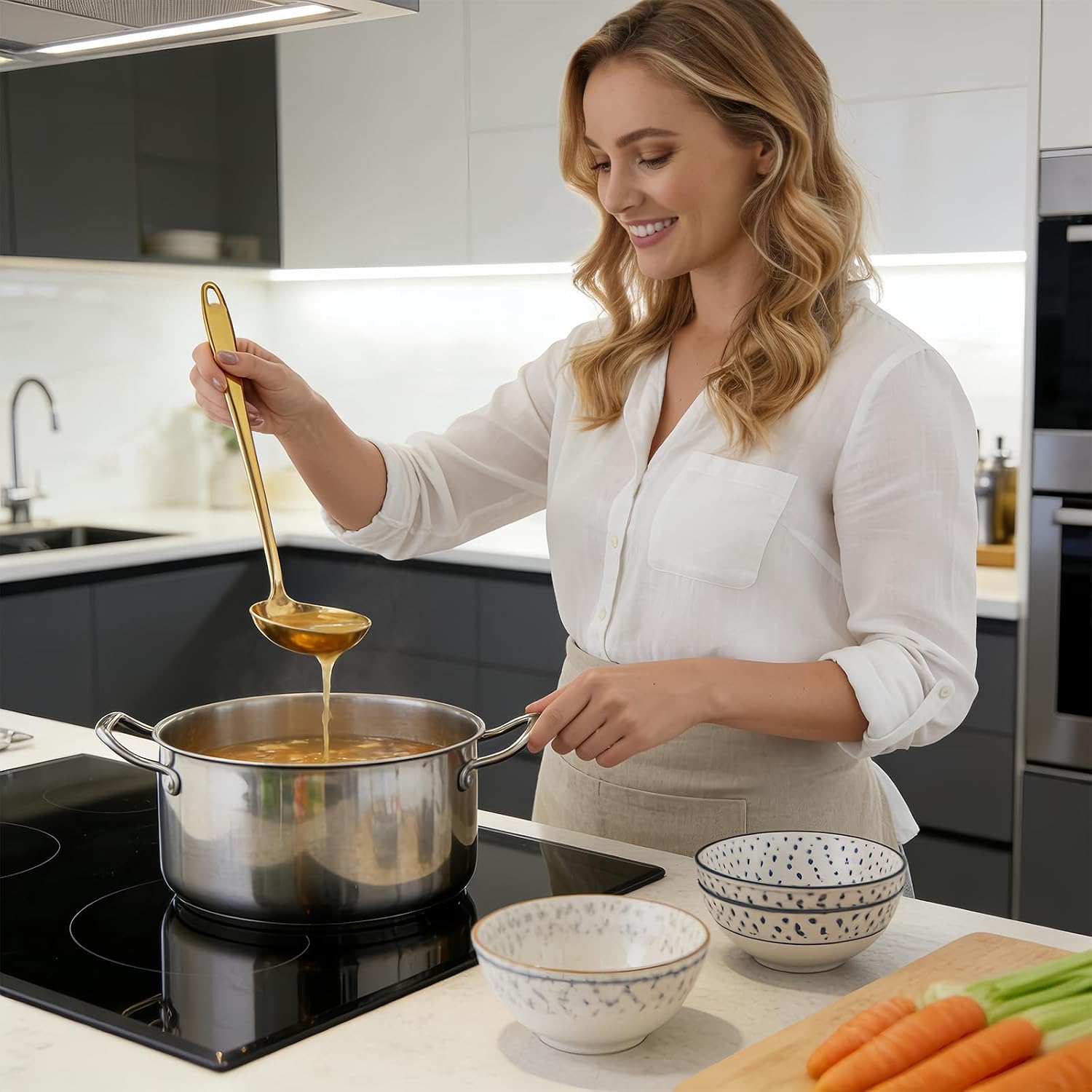 Gold Ladle Stainless Steel Soup Ladle, 13.6Inch Serving Spoon