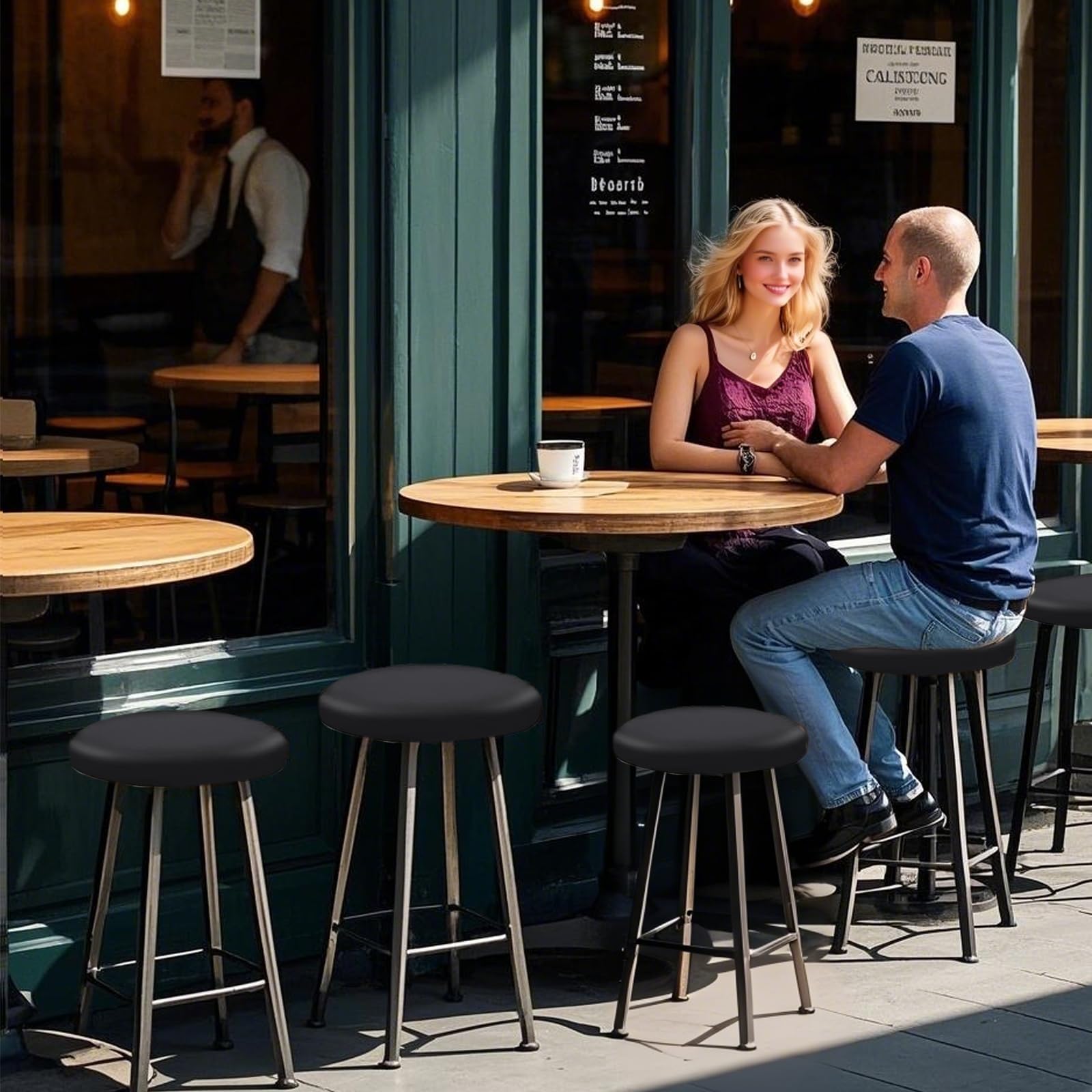 FAELNK Copri Sgabello Rotondo 4 PCS Coprisgabello Coprisedia Elasticizzati Lavabile Ingualcibile Copri Pouf Rotondo per Sgabelli Rotondi di 35-45 cm di Diametro