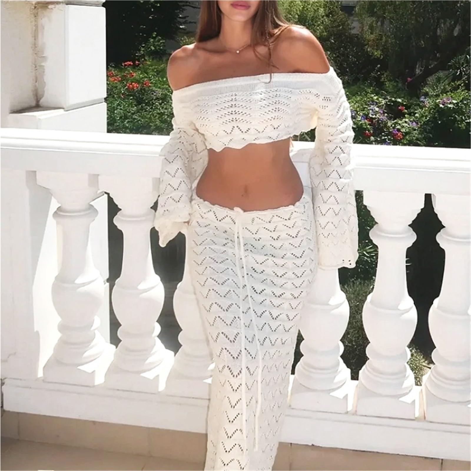 Copri Costume Mare Donna Copricostume bikini manica lunga top corto coulisse gonna corta spiaggia donna costume da bagno estivo