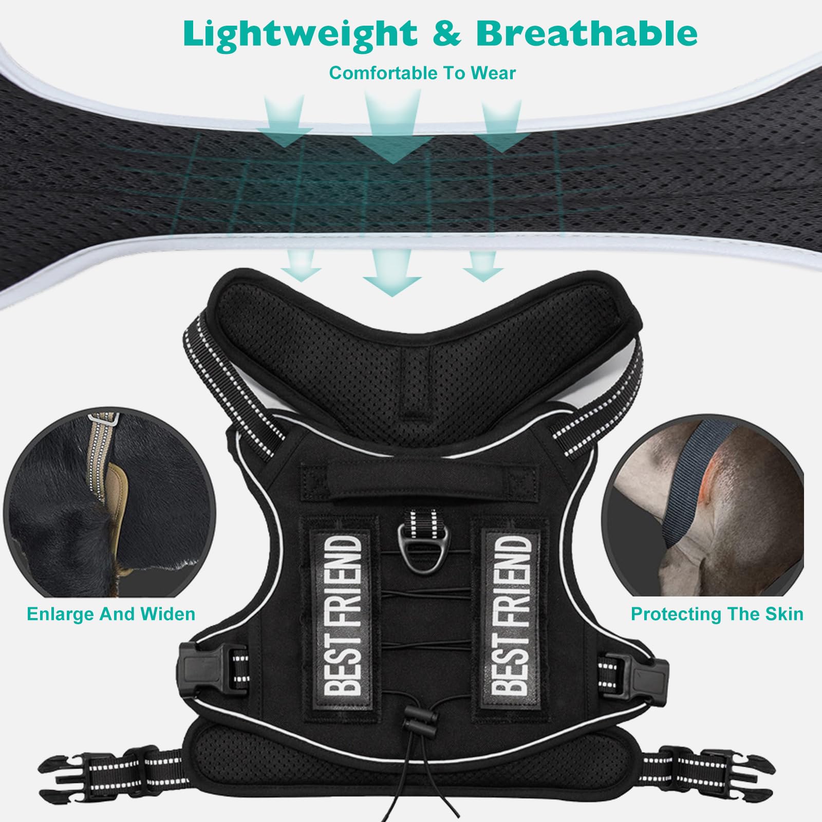 PETCUTE Harnais Anti Traction Tactique pour Petit Moyen et Grand Chien,Respirant, Réglable Harnais de Chien avec Poignée Rembourrée Contrôl,Facile à Mettre,Gilet Durable Réfléchissant,L