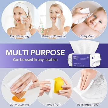 Disposable Face Towel 100 Count, Face Towels, Soft Cotton Dry Wipes Facial Cloths Towelettes for Washing and Drying, Facial Tissue for Cleansing, Skincare and Makeup Remover