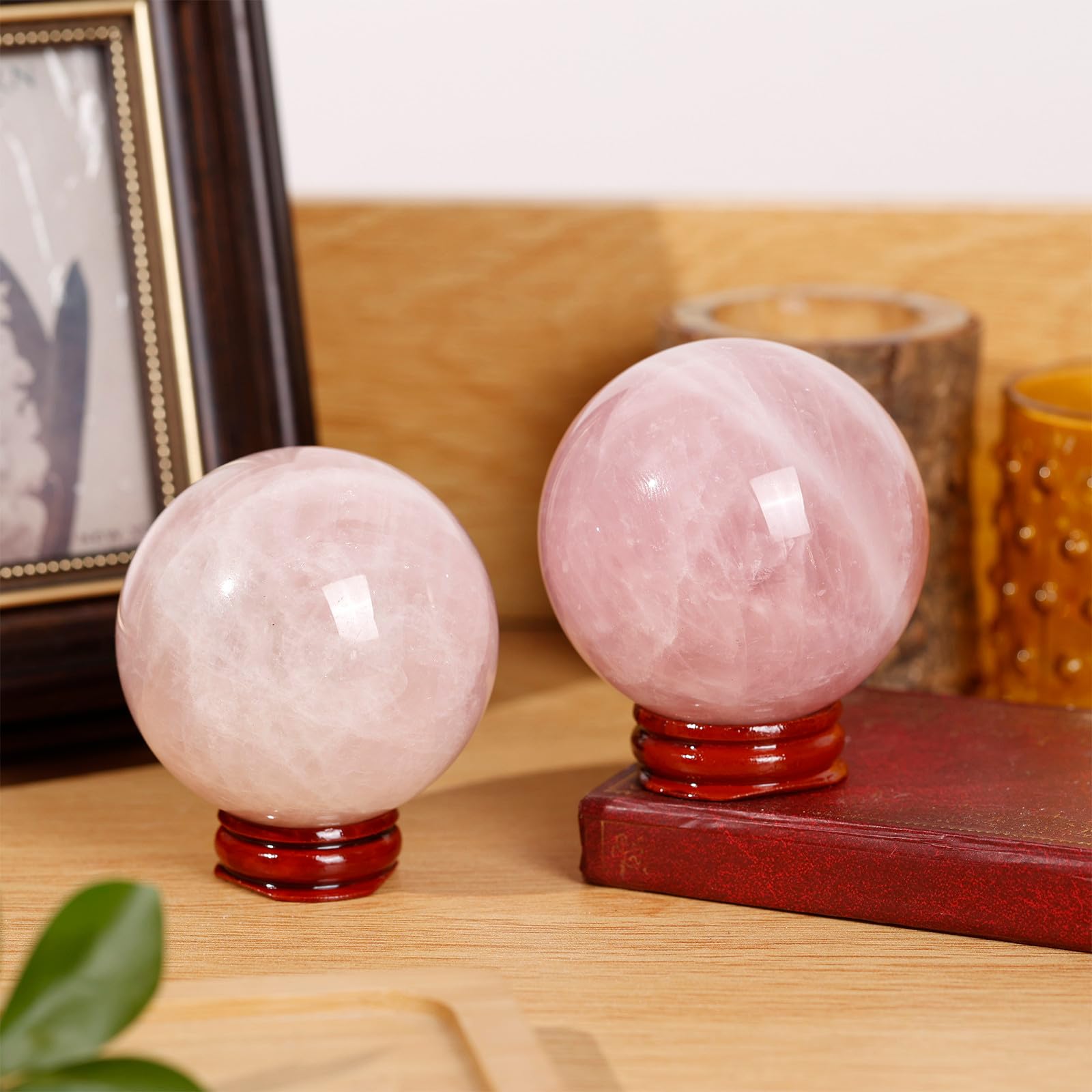 Nupuyai Natural Rose Quartz Crystal Ball with Wooden Stand - Image 4