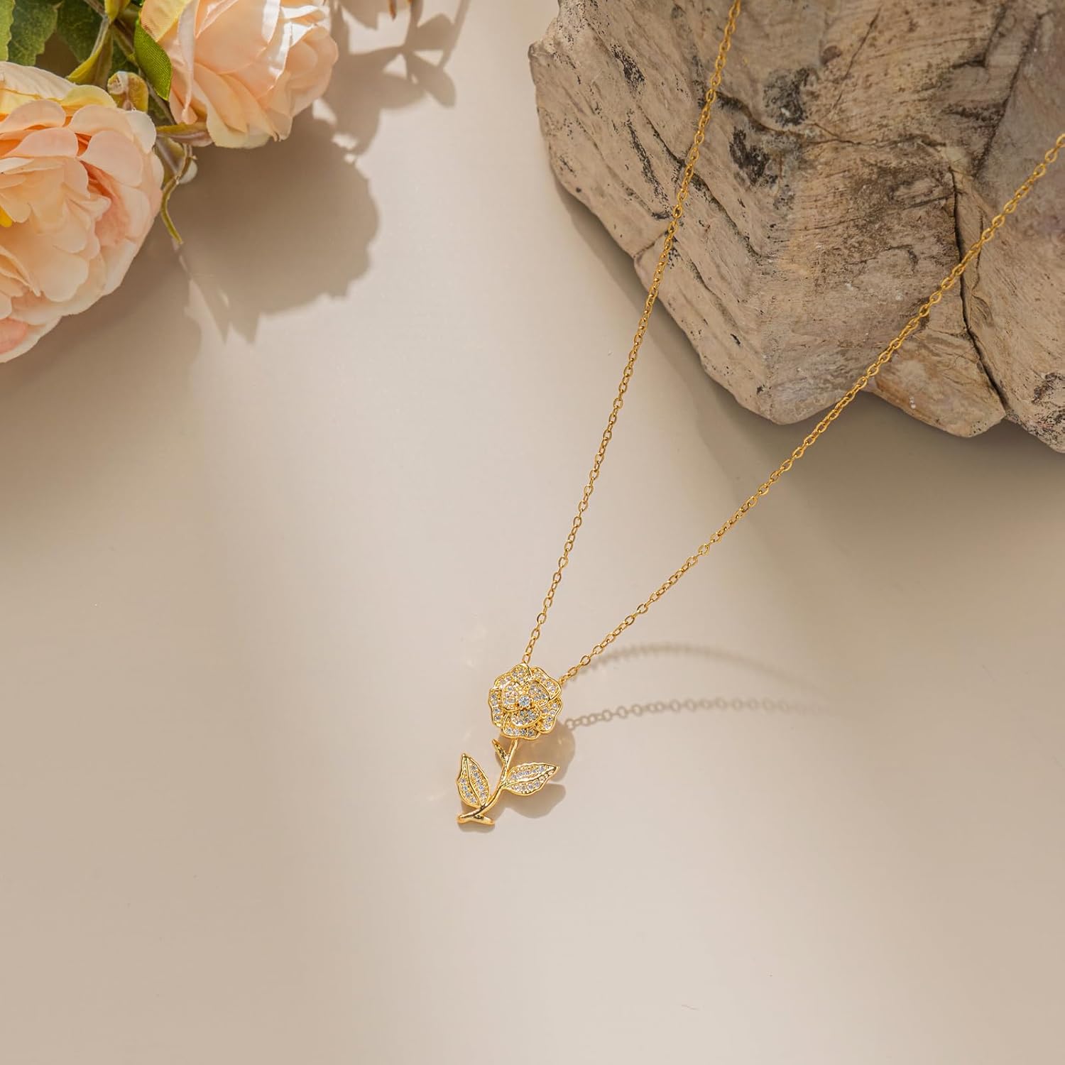 Red Rose Necklaces for Women Gold Trendy Cute Dainty Rose Flower Pendant Necklace Valentines Day Birthday Jewelry Gifts for Wife Girlfriend - Image 7