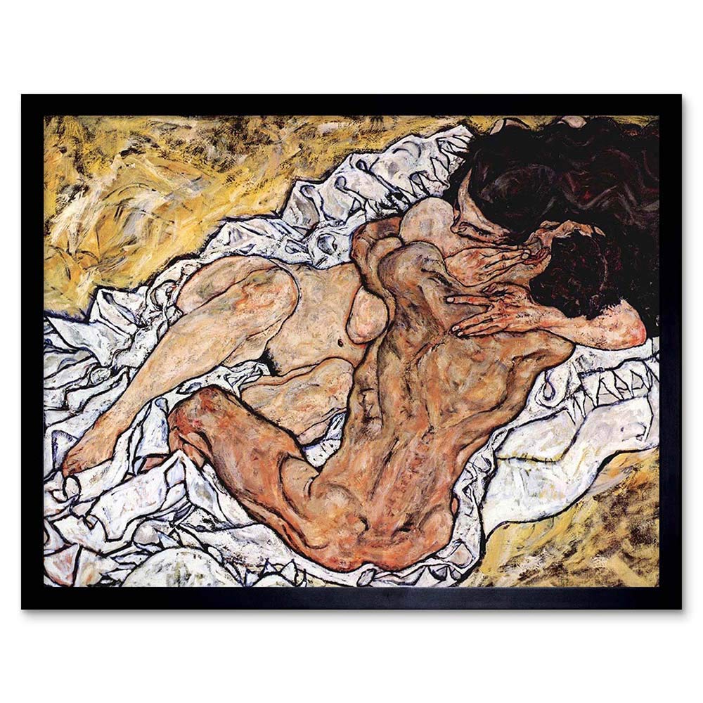 Wee Blue Coo Egon Schiele The Embrace Old Master Painting Art Print Framed Poster Wall Decor 12X16 Inch