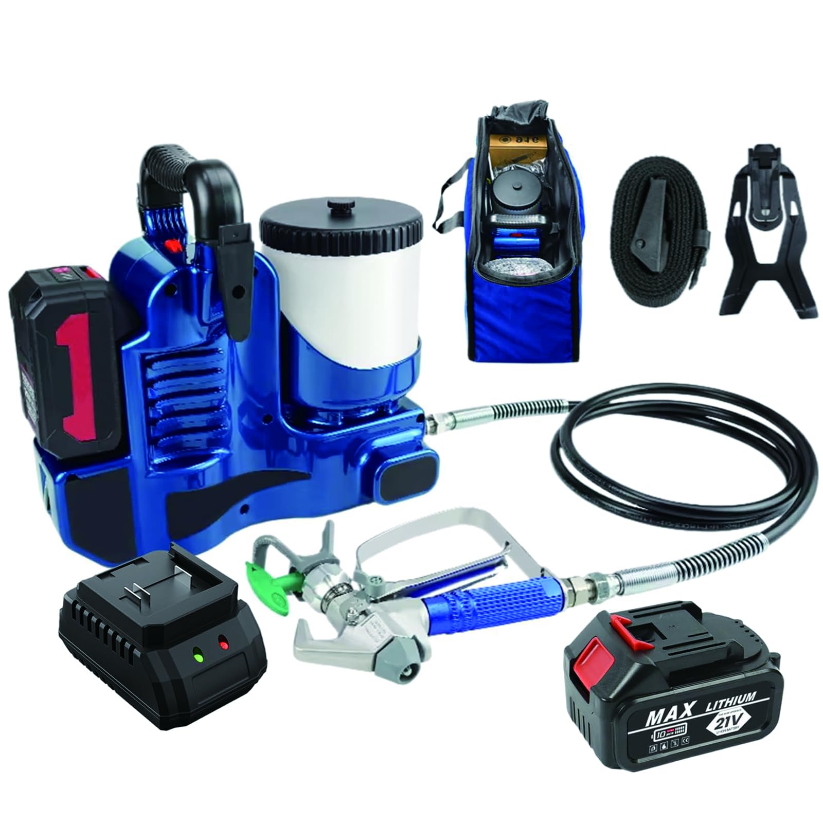Pistola De Pintura A Alta Presión 500W, Máquina De Pulverización Airless Inalámbrica con Batería De Litio 21V, 1,1L/Min, 6 Velocidades Ajustables, Tolva 1,2L, Presión Máx 15MPa
